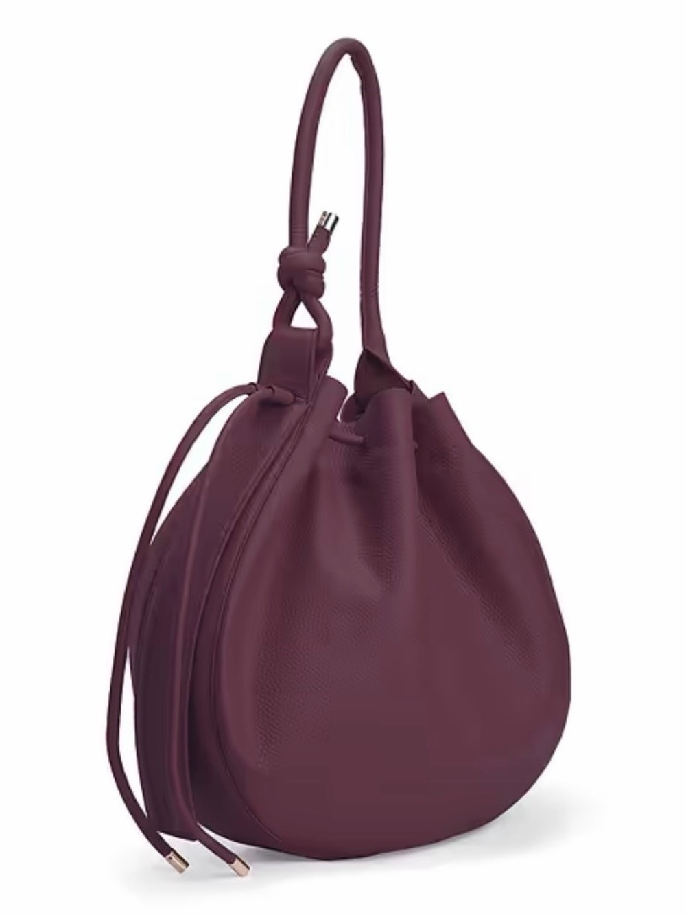 Benho Leather Knot-Handle Plum Burgundy Wine Hobo Crossbody Bag